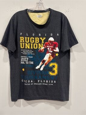 Vintage MSD Florida Rugby Union T-Shirt Size L 2007 Cocoa Tournament Grey Tee